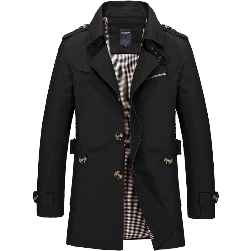 2024 Spring and Autumn Pure Cotton Washed Men's Polo Collar Jacket Top Casual Mid-Length Trench Coat Men's Jacket Jacket - Image 3