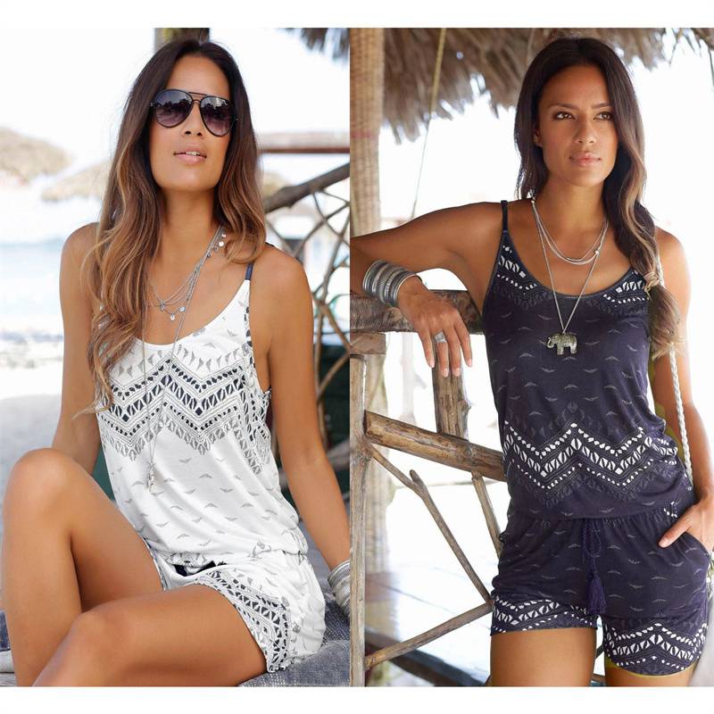 European and American New Women's Clothes Wave Print Adjusting Belt Elastic Waist Jumpsuit Women's Beach Casual Jumpsuit 1803 - Image 3