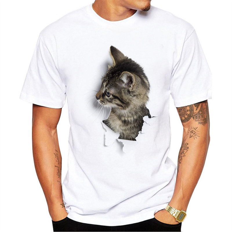 Wish AliExpress European and American Couple 3D Broken Paper Cat Cute Men's Printed T-shirt - Image 3