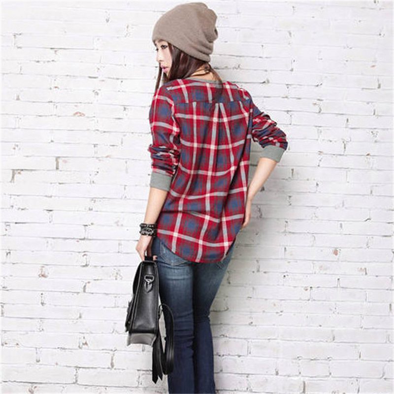 2024 Korean Spring and Summer Thin Plaid Bottoming Shirt Women's Long-Sleeved T-shirt Loose Foreign Trade Top T-shirt - Image 3