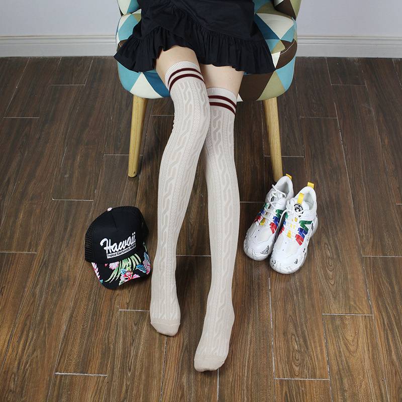 Student Spring and Autumn Knee Socks Stockings Twist Knitted Two-Bar Vertical Stripes Pile Style Japanese Thigh Stocking Female Korean Fashion - Image 23
