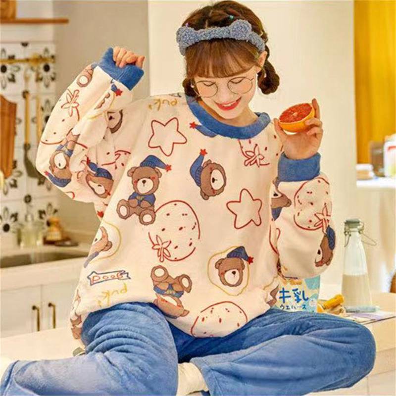 Flannel Women Pajamas Sets New 2024 Autumn Winter Warm Thick Coral Velvet Long Sleeve Cartoon Sleepwear Home Pijamas Set Girl - Image 18