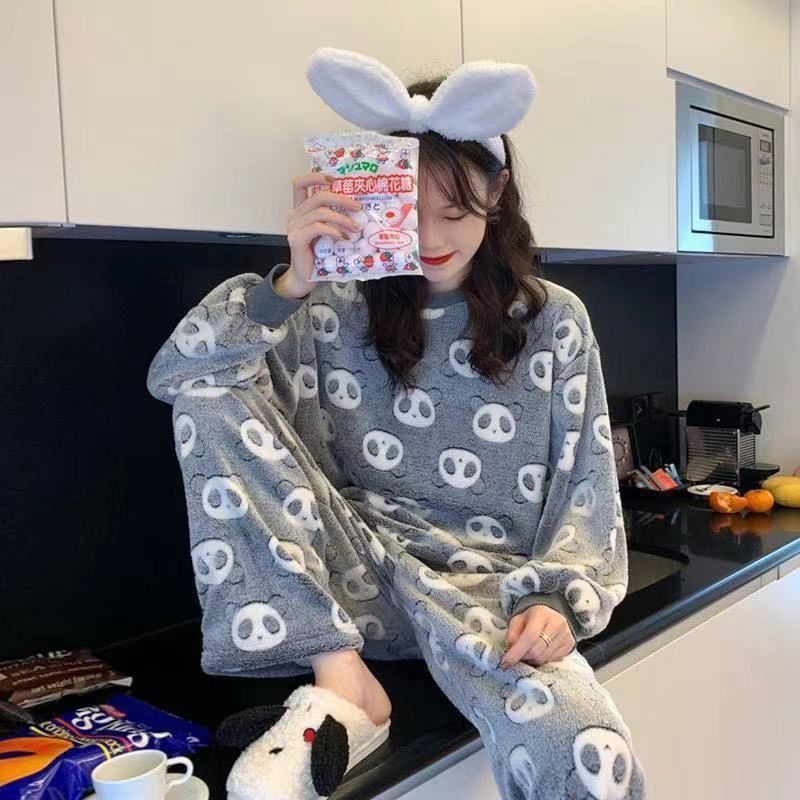 Flannel Women Pajamas Sets New 2024 Autumn Winter Warm Thick Coral Velvet Long Sleeve Cartoon Sleepwear Home Pijamas Set Girl - Image 17