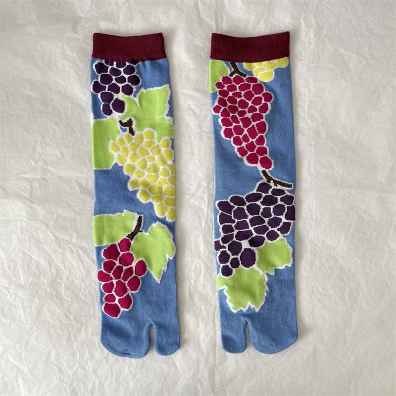 Japanese Multi-Color Jacquard Carrot Chestnut Flower Artistic Cute Two-Toe Socks Mid-Calf Tabi Toe Socks Trendy Socks - Image 16