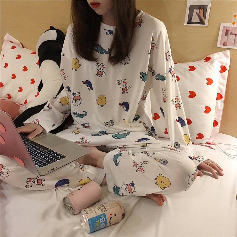 Spring and Autumn Cartoon Long Sleeve Pajamas Women's Trousers Large Size Cute Women's Winter Homewear Suit - Image 26