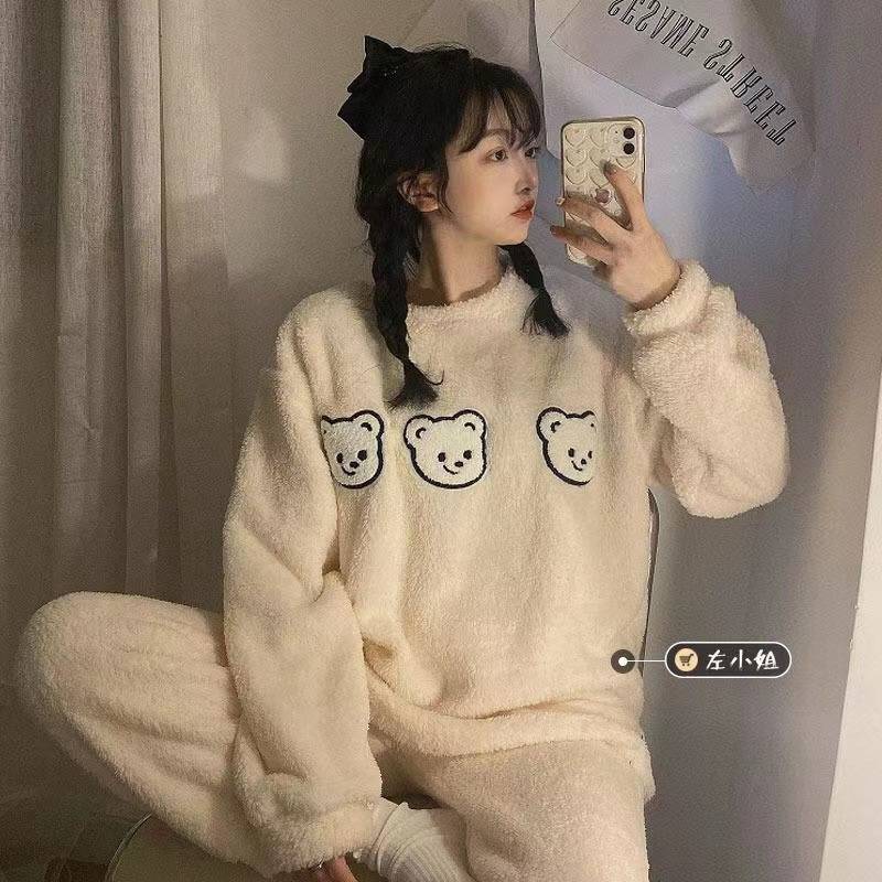 Flannel Women Pajamas Sets New 2024 Autumn Winter Warm Thick Coral Velvet Long Sleeve Cartoon Sleepwear Home Pijamas Set Girl - Image 15