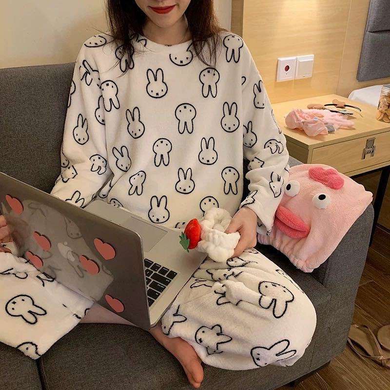 Flannel Women Pajamas Sets New 2024 Autumn Winter Warm Thick Coral Velvet Long Sleeve Cartoon Sleepwear Home Pijamas Set Girl - Image 14