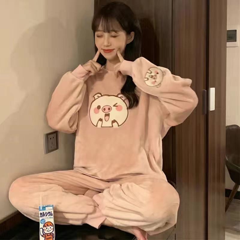 Flannel Women Pajamas Sets New 2024 Autumn Winter Warm Thick Coral Velvet Long Sleeve Cartoon Sleepwear Home Pijamas Set Girl - Image 12