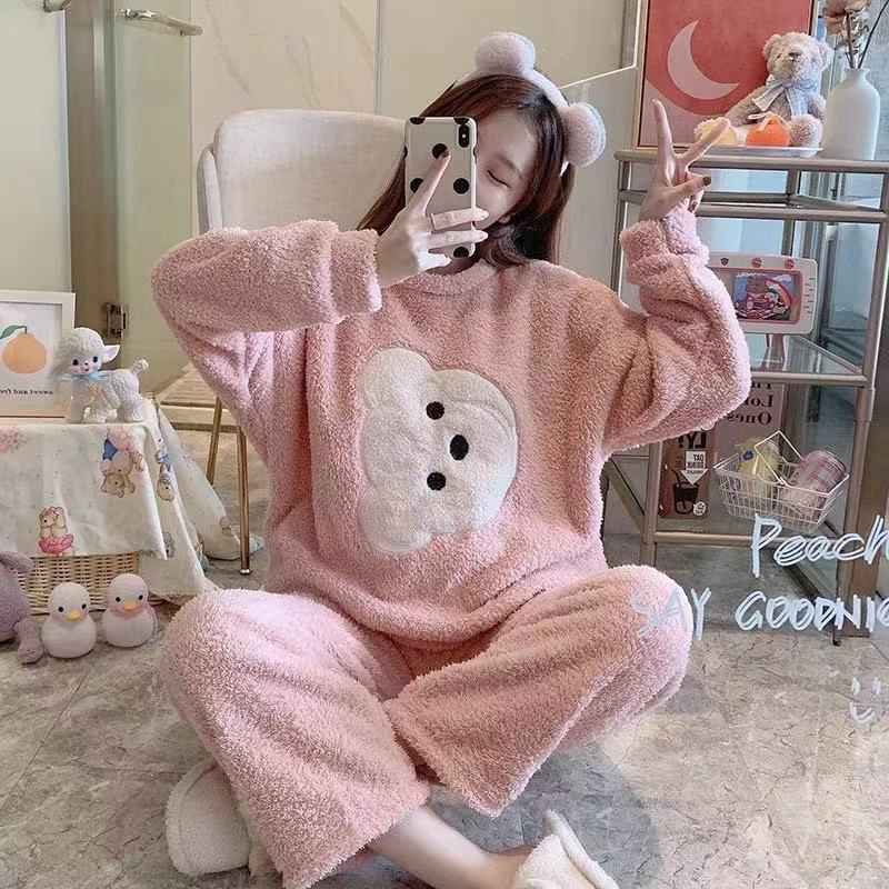 Flannel Women Pajamas Sets New 2024 Autumn Winter Warm Thick Coral Velvet Long Sleeve Cartoon Sleepwear Home Pijamas Set Girl - Image 11