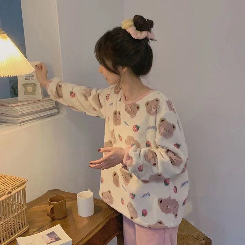 Flannel Women Pajamas Sets New 2024 Autumn Winter Warm Thick Coral Velvet Long Sleeve Cartoon Sleepwear Home Pijamas Set Girl - Image 10