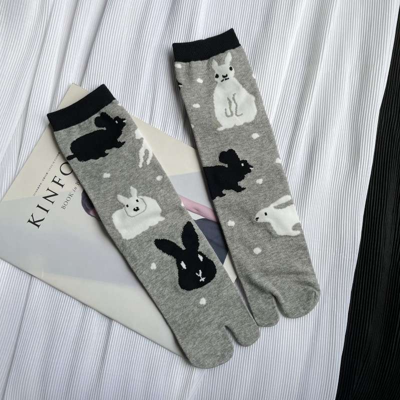 Japanese Multi-Color Jacquard Carrot Chestnut Flower Artistic Cute Two-Toe Socks Mid-Calf Tabi Toe Socks Trendy Socks - Image 10