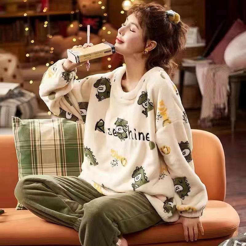 Flannel Women Pajamas Sets New 2024 Autumn Winter Warm Thick Coral Velvet Long Sleeve Cartoon Sleepwear Home Pijamas Set Girl - Image 9