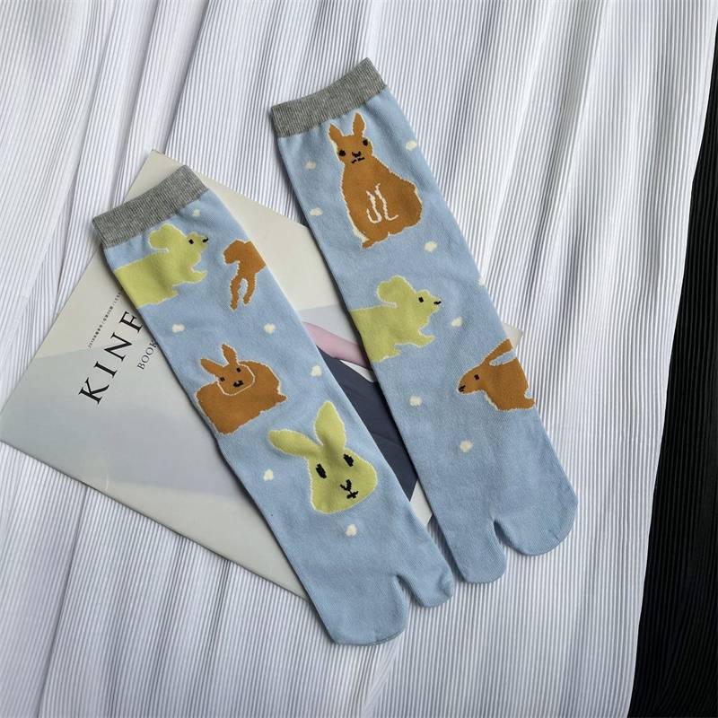 Japanese Multi-Color Jacquard Carrot Chestnut Flower Artistic Cute Two-Toe Socks Mid-Calf Tabi Toe Socks Trendy Socks - Image 9