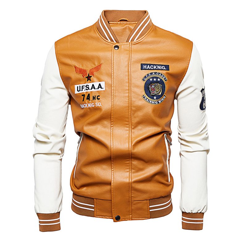 2024 New Motorcycle Leather Clothing Men's Leather Jackets Cross-Border Amazon AliExpress Fashion Embroidery Baseball Uniform - Image 13