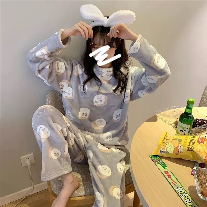 Flannel Women Pajamas Sets New 2024 Autumn Winter Warm Thick Coral Velvet Long Sleeve Cartoon Sleepwear Home Pijamas Set Girl - Image 8
