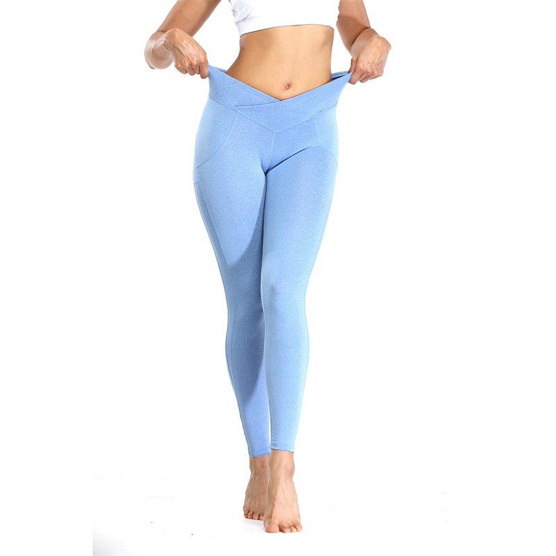 Europe and America Cross Border Products in Stock New Blended Solid Color Yoga Sports Fitness Leggings Cropped Pants for Women - Image 4