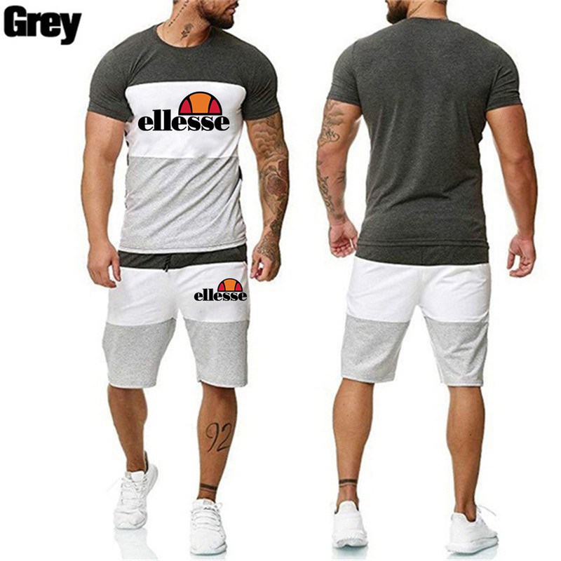 Hot 2Pcs Mens Short Sleeve Tracksuit Set T-shirt Tops Shorts Gym Jogging Suit UK