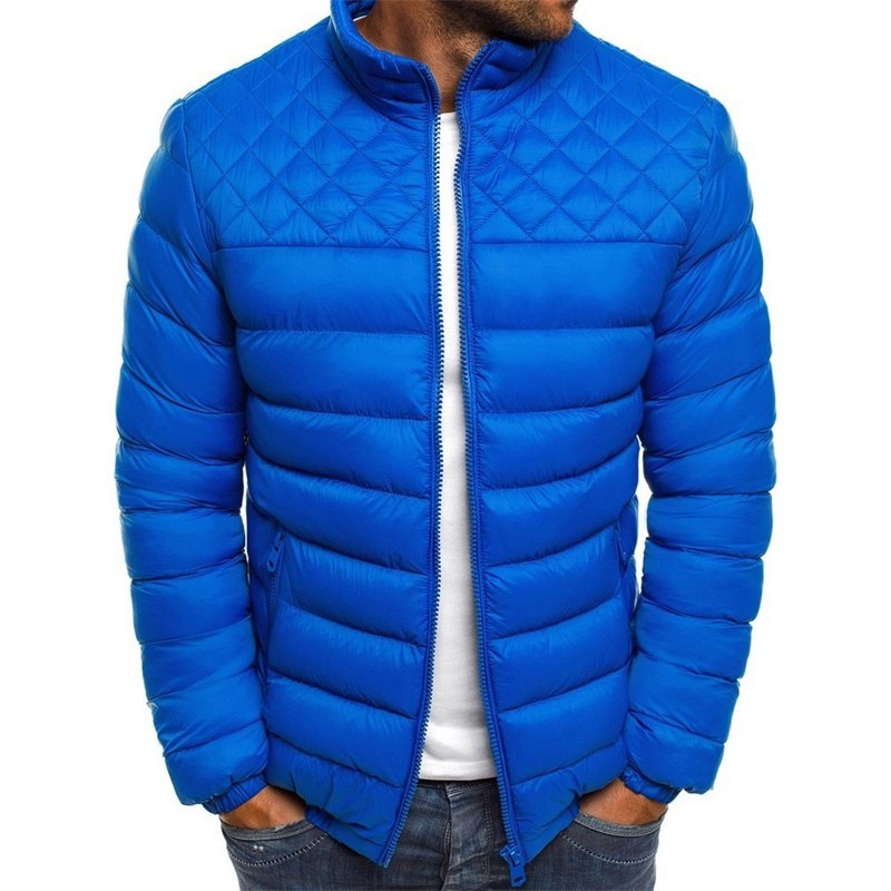 Foreign Trade Wholesale 2024 Winter New European Size Stand Collar Simple Elegant Cotton-Padded Coat Shoulder Chest Rhombus Sewed Cotton-Padded Coat - Image 4