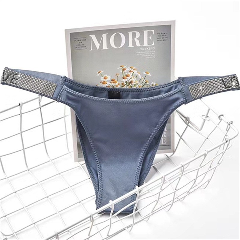 Sexy Letters Rhinestone Underwear Thin Belt Thong Women's Comfortable Milk Silk Thong T-Shaped Panties Women's T-Back - Image 8