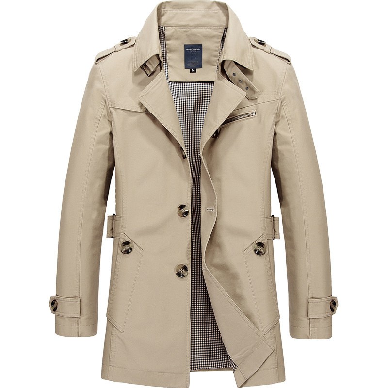 2024 Spring and Autumn Pure Cotton Washed Men's Polo Collar Jacket Top Casual Mid-Length Trench Coat Men's Jacket Jacket - Image 4