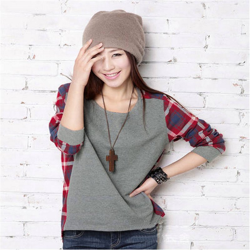 2024 Korean Spring and Summer Thin Plaid Bottoming Shirt Women's Long-Sleeved T-shirt Loose Foreign Trade Top T-shirt - Image 4