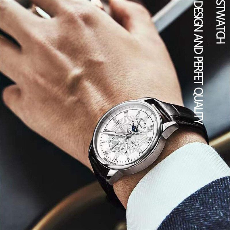 ZZ Men Watch Leather Waterproof Luminous Mens Quartz Wristwatch Casual Man Watches
