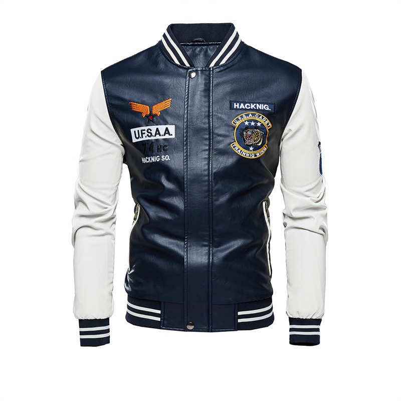 2024 New Motorcycle Leather Clothing Men's Leather Jackets Cross-Border Amazon AliExpress Fashion Embroidery Baseball Uniform - Image 14