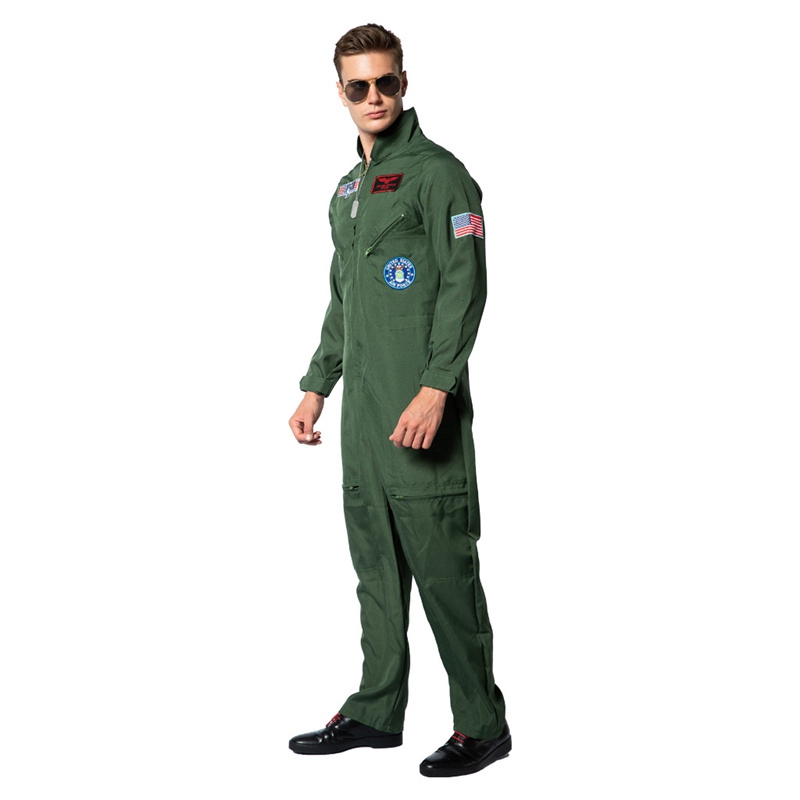 Retro Top Gun Maverick Flight Dress Halloween Costume For Adult Army Green American Military Pilot Uniform Kids Group Cosplay - Image 2