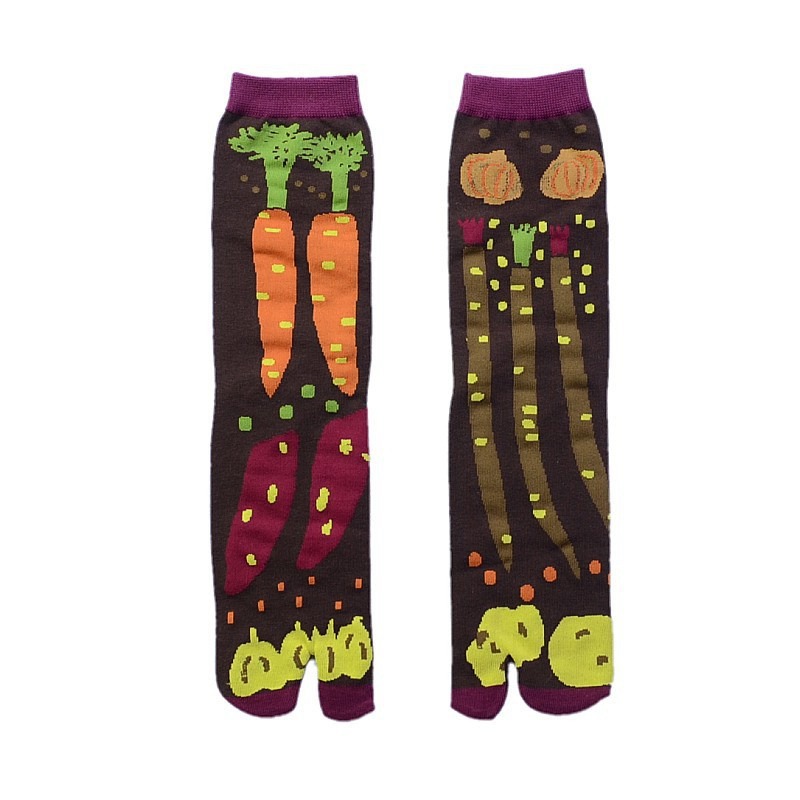 Japanese Multi-Color Jacquard Carrot Chestnut Flower Artistic Cute Two-Toe Socks Mid-Calf Tabi Toe Socks Trendy Socks - Image 5