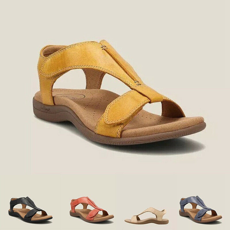 Womens Sandals Ankle Strap Wide Fit Flat Slippers Beach Peep Rome Shoes Size