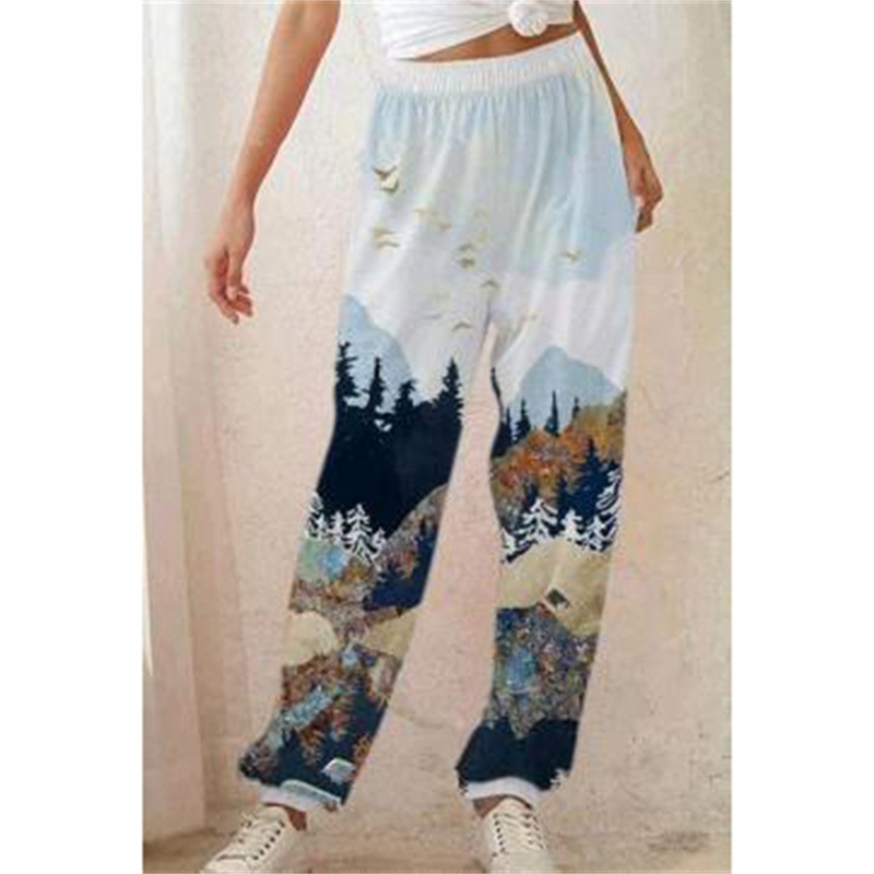 2024 Amazon Wish New Best Seller in Europe and America Girls Casual Trousers Fashion Loose Landscape Printing Pants - Image 5