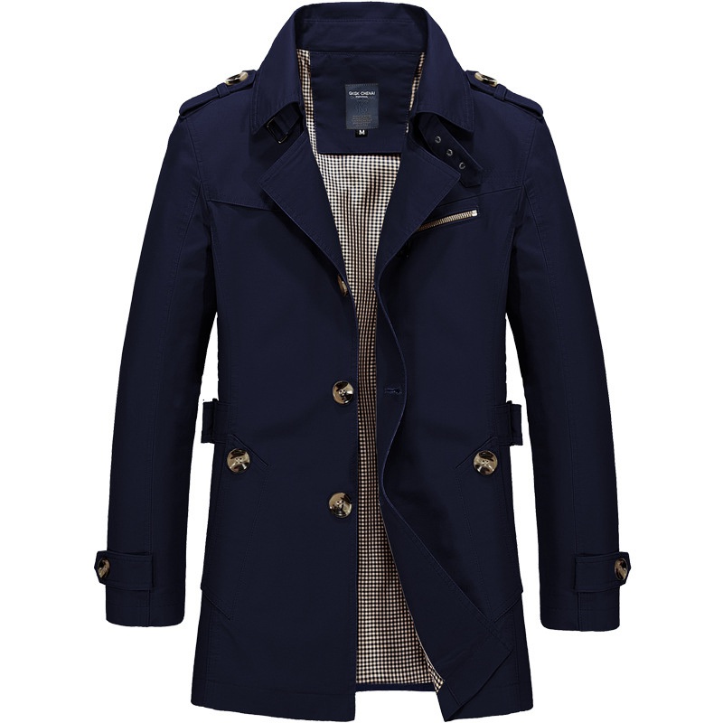 2024 Spring and Autumn Pure Cotton Washed Men's Polo Collar Jacket Top Casual Mid-Length Trench Coat Men's Jacket Jacket - Image 5