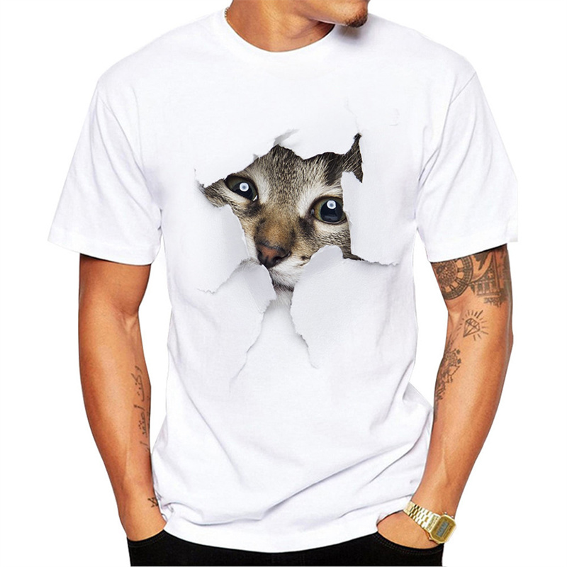 Wish AliExpress European and American Couple 3D Broken Paper Cat Cute Men's Printed T-shirt - Image 5