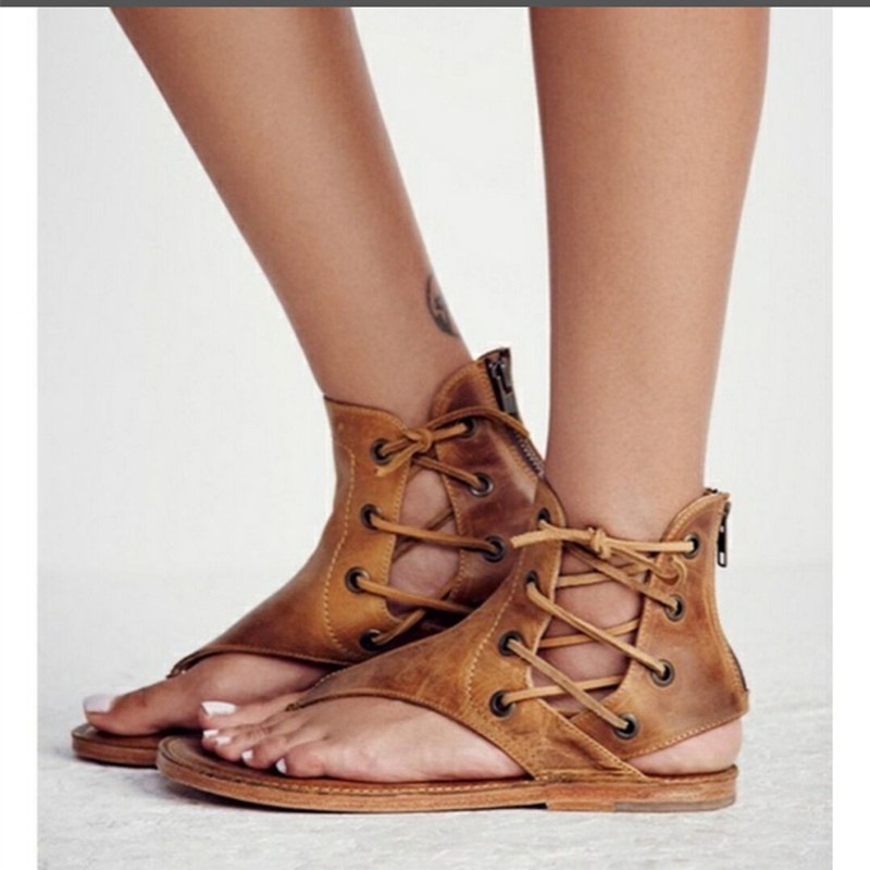 Spot Goods Juti Factory Wholesale 2024 Spring and Summer Foreign Trade Large Size Flat Bottom Lace-up Zip Women's Beach Sandals Women - Image 3