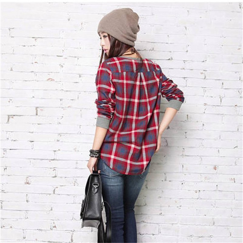 2024 Korean Spring and Summer Thin Plaid Bottoming Shirt Women's Long-Sleeved T-shirt Loose Foreign Trade Top T-shirt - Image 5