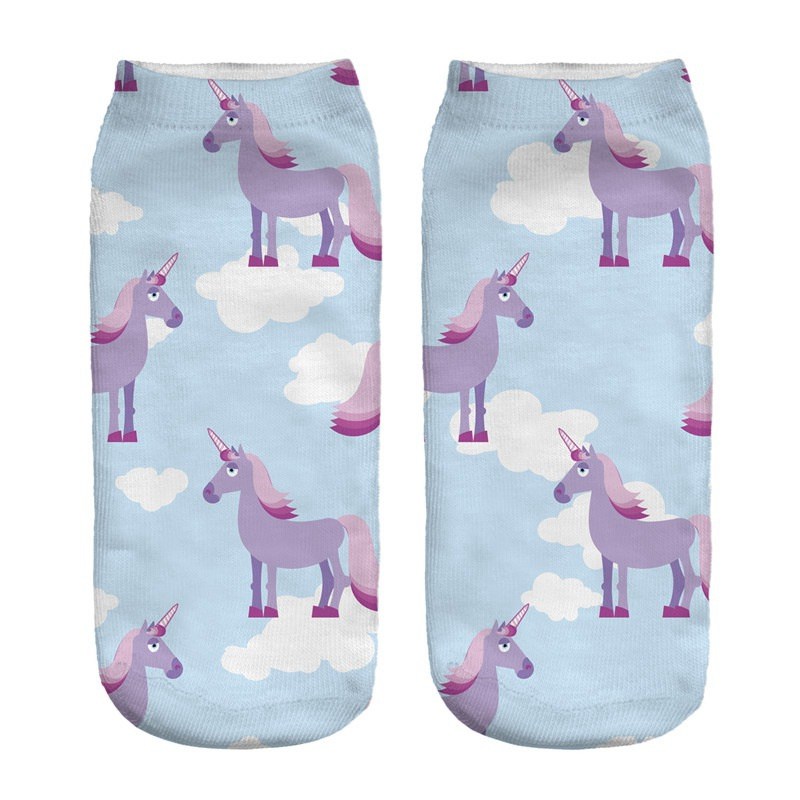 3D Digital Printing Socks Unicorn Unicorn Animal Expression Emoji Personality Boat Socks Women's Short Socks - Image 25