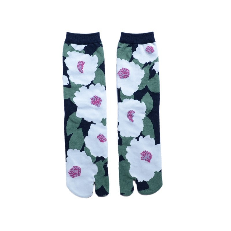 Japanese Multi-Color Jacquard Carrot Chestnut Flower Artistic Cute Two-Toe Socks Mid-Calf Tabi Toe Socks Trendy Socks - Image 4