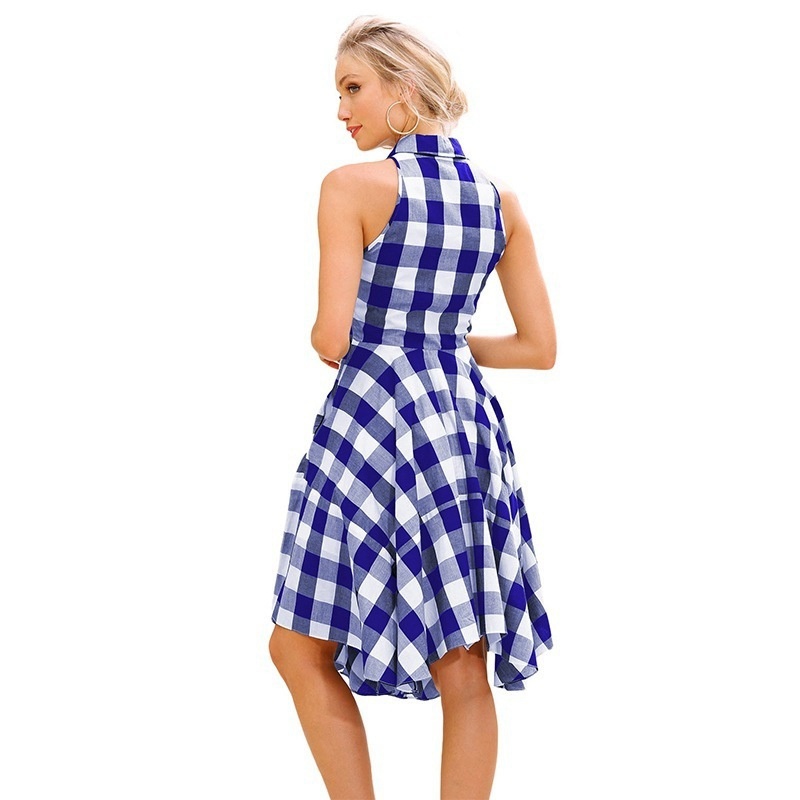 Short Autumn and Winter Plaid Mid-Skirt Temperament Commute Lapel High Waist Strap Type Cotton Red round-Neck Shirt - Image 6
