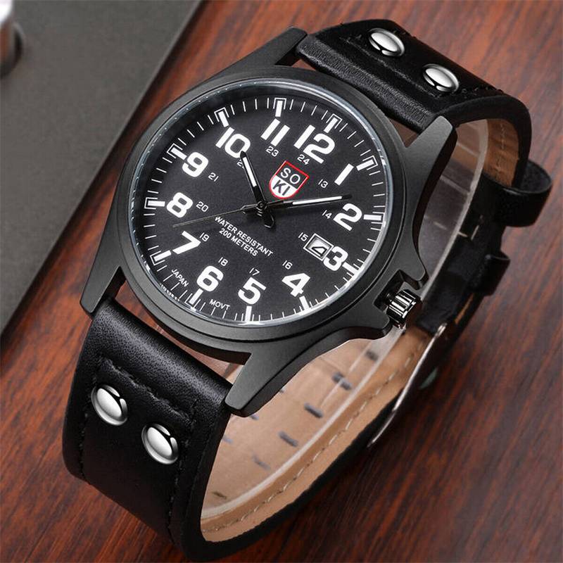 ZZ Men??s Military Leather Date Quartz Analog Army Casual Dress Wrist Watches UK - Image 10