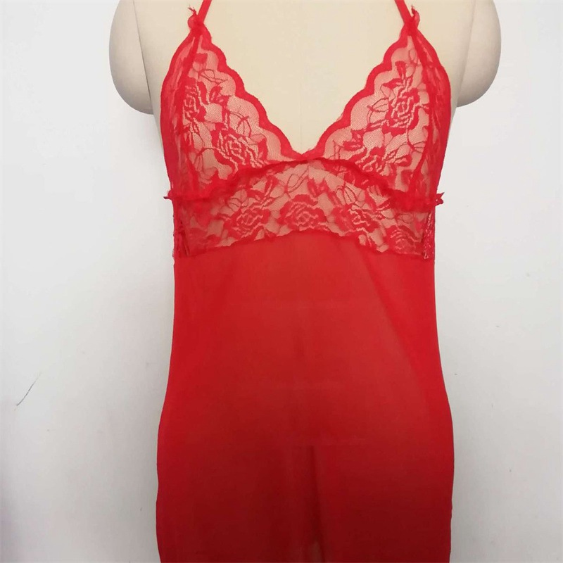 Cross-Border Foreign Trade Sexy Lingerie European and American Sexy Underwear Women's See-through Pajamas Halter plus Size Nightdress - Image 8