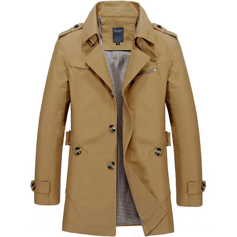 2024 Spring and Autumn Pure Cotton Washed Men's Polo Collar Jacket Top Casual Mid-Length Trench Coat Men's Jacket Jacket - Image 6