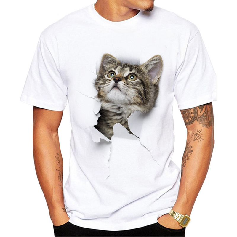 Wish AliExpress European and American Couple 3D Broken Paper Cat Cute Men's Printed T-shirt - Image 6