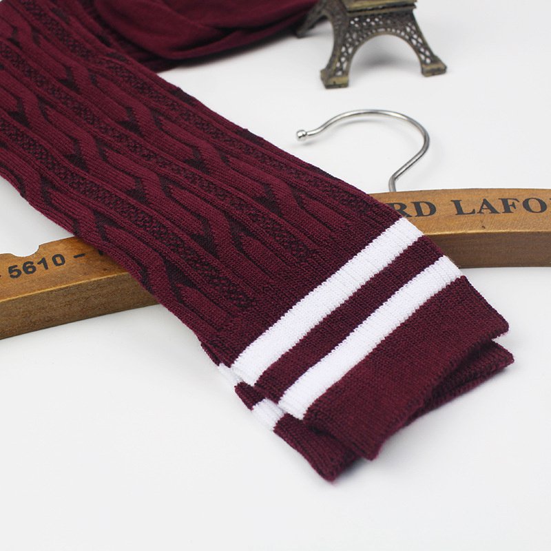 Student Spring and Autumn Knee Socks Stockings Twist Knitted Two-Bar Vertical Stripes Pile Style Japanese Thigh Stocking Female Korean Fashion - Image 26