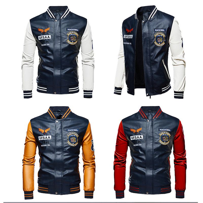 2024 New Motorcycle Leather Clothing Men's Leather Jackets Cross-Border Amazon AliExpress Fashion Embroidery Baseball Uniform - Image 15