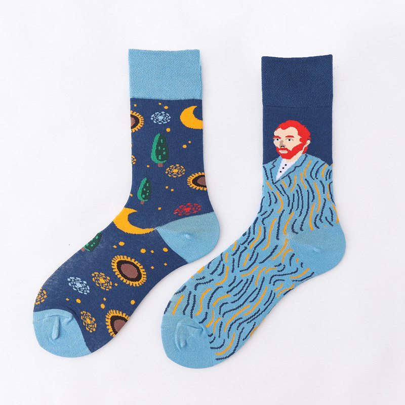 Mid-Calf AB Socks Men and Women Ins Trendy Socks Cartoon Street Cool European and American Version Cotton Socks Fashion Brand Fashionable Asymmetric Socks - Image 4