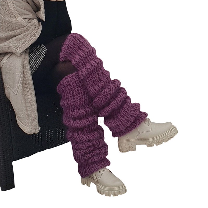 MXMA Women Casual Over Knee Stockings Winter Chunky Knitted Mohair Long Leg Warmers - Image 3
