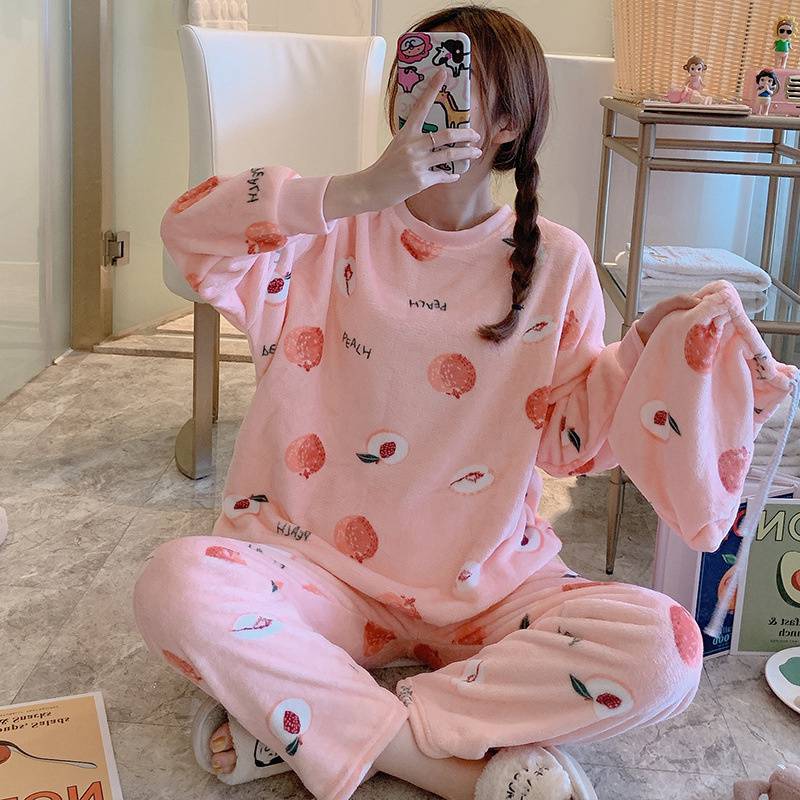 Flannel Women Pajamas Sets New 2024 Autumn Winter Warm Thick Coral Velvet Long Sleeve Cartoon Sleepwear Home Pijamas Set Girl - Image 3