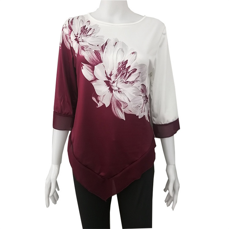 Fashion Street Spring/Summer 2024 Amazon Shirt European and American round Neck Loose Irregular Hem Blouse for Women - Image 8