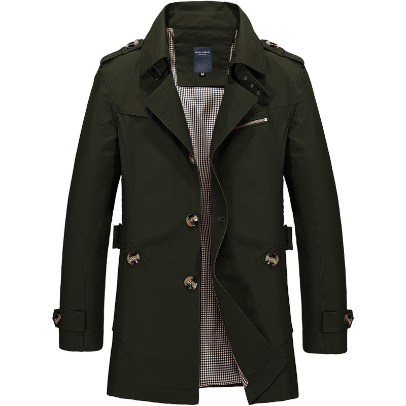 2024 Spring and Autumn Pure Cotton Washed Men's Polo Collar Jacket Top Casual Mid-Length Trench Coat Men's Jacket Jacket - Image 7