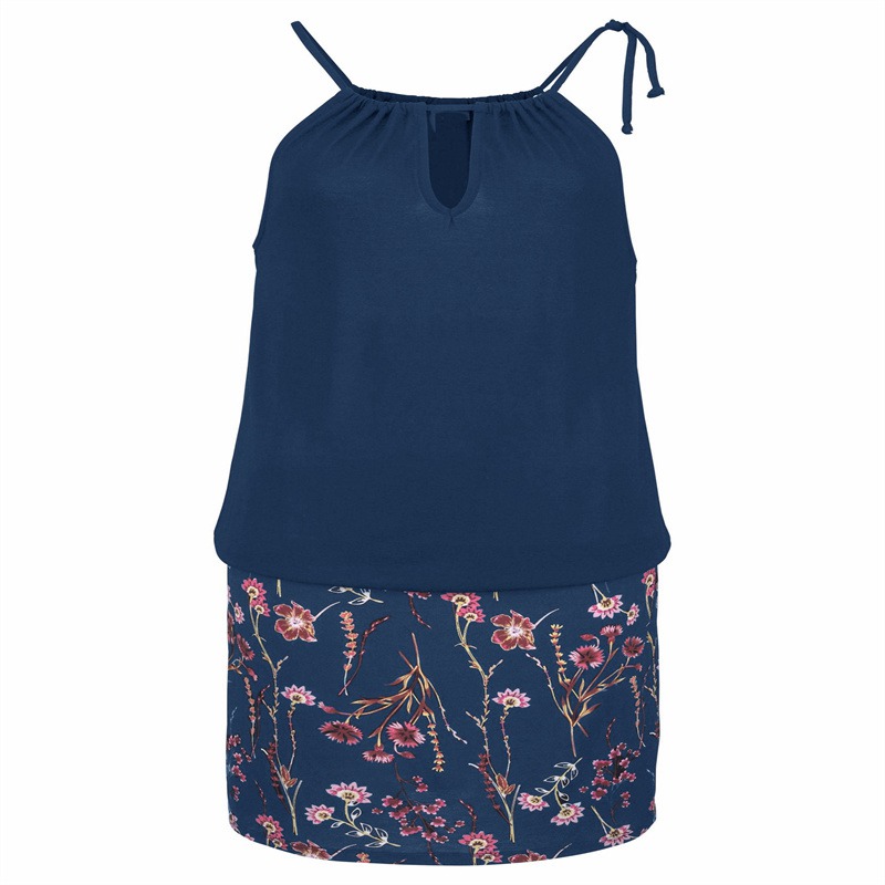 European and American New Women's Clothes Solid Color Stitching Printing Elastic Waist Loose Dress Women's Beach Casual Dress 8976 - Image 8